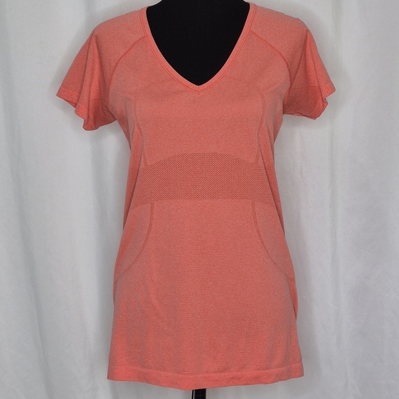 Lululemon Run Womens Swiftly Tech V Neck Short Sleeve Heathered Orange - Size 10 - Picture 1 of 11